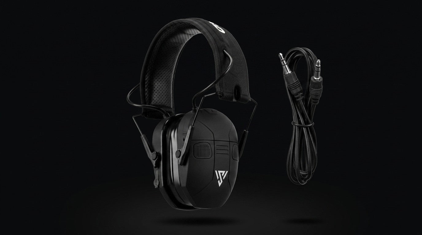 VorSound VX1 PRO electronic hearing protection earmuffs with aux cable