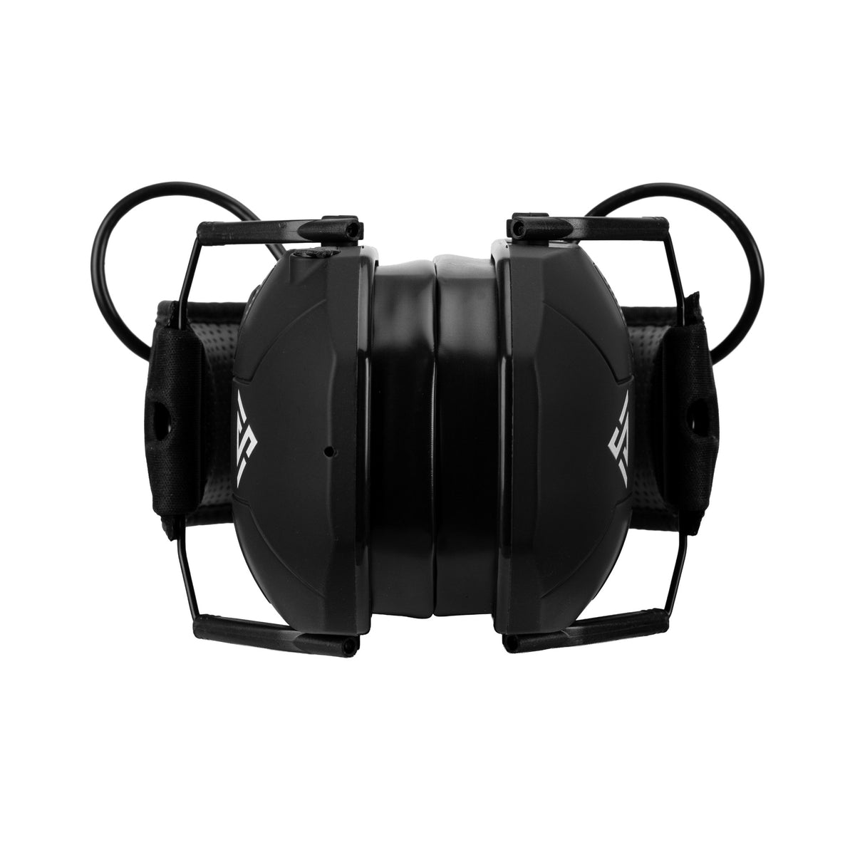 VorSound VX1 PRO earmuffs folded flat for the range bag, seen from above