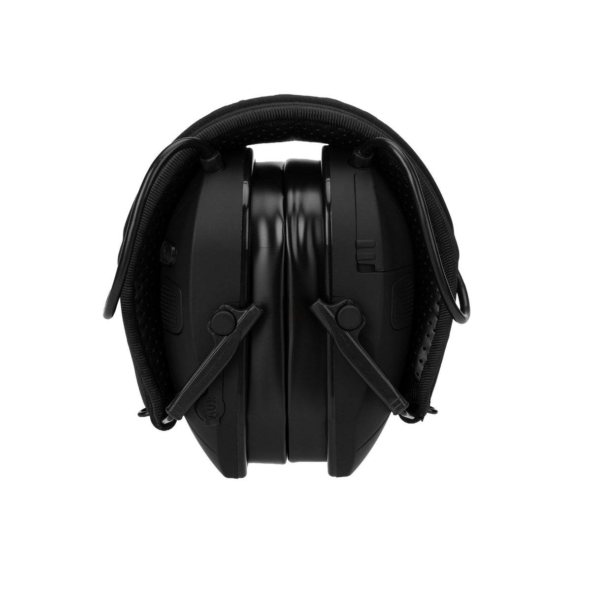 VorSound VX1 PRO earmuffs folded, front view showing the compact headband