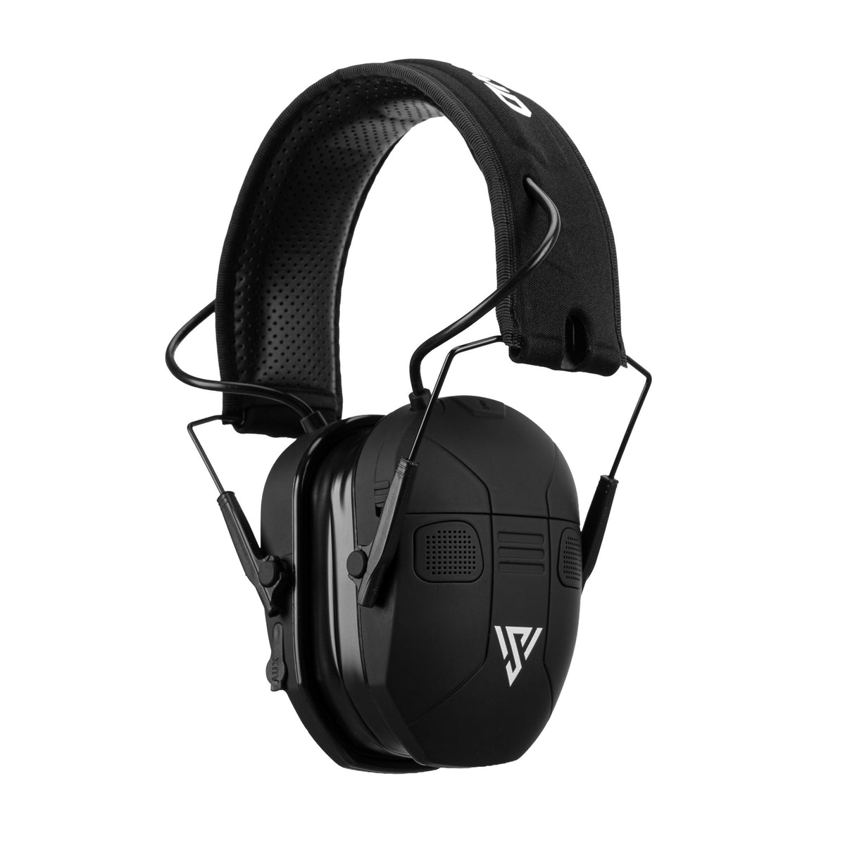 VorSound VX1 PRO electronic hearing protection earmuffs, three-quarter view with the cups closed